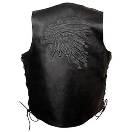 EVENT LEATHER ELM3935 Men's 100% Genuine Motorcycle Leather Vest | Biker Vests with Embossed Indian Head - Large