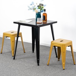 Brage Living 18 Inch Industrial Metal Stools Set of 2, Stackable Classroom Stools, Backless Metal Dining Chairs for Indoor Outdoor, Kitchen Short (Mustard Yellow)