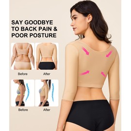 BRABIC Upper Arm Shaper Post Surgical Slimmer Compression Sleeves Posture Corrector Tops Shapewear for Women (Beige, XL)