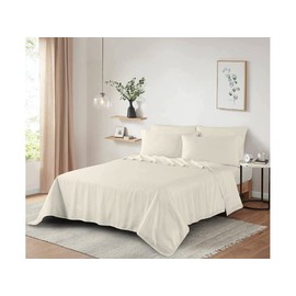 Dazzle Collection®100% Egyptian Cotton Sheet 200 Thread Count Bed Flat Sheet Hotel Quality Bedding Set Soft & Crisp Cotton Caravan Campervan(Cream, Single)