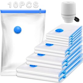 RONSXY 10 Piezas Bolsas de Almacenamiento al Vacío con Bomba Eléctrica, Bolsas de Compresión que Ahorran Espacio, Almacenamiento Reutilizable para Ropa, Almohadas y Edredones