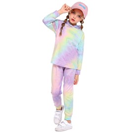 Arshiner Girl's 2 Piece Tie-dye Pullover Hooded Sweatshirt Set Sweatsuits and Sweatpants