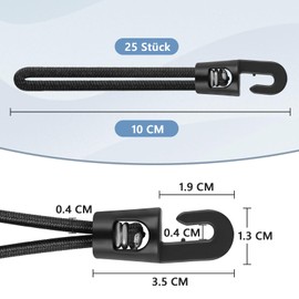Bungee Cord with Hooks, Pack of 25, Rubber Tensioner with Hooks, 10 cm, Waterproof Tensioning Rubber, Rubber Tensioner with Hooks for Outdoor Camping
