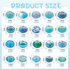 TOAOB 50pcs Assorted Resin European Beads Blue Large Hole Lampwork Spacer Beads Rhinestone Craft Beads for DIY Charms Bracelet Jewelry Making