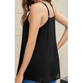 SUNAELIA Women's Black Chiffon V-Neck Tank Top - Flowy Backless Adjustable Strap Summer Camisole