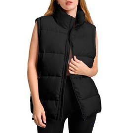 Polu Womens Puffer Vest 2024 Trendy Sleeveless Zip Up Outerwear Lightweight Down Winter Stand Collar Padded Puffy Jackets Coats with Pockets Black S