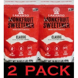 Lakanto Monkfruit Sweetener 1:1 Sugar Substitute Keto Non-GMO White 16 oz 2 PACK