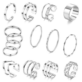 JeweBella Pack of 15 Rings Silver/Gold for Women Stainless Steel Knuckle Rings Stackable Open Thumb Rings Set for Women Trendy Stacking Rings Set Minimalist Finger Rings Set, Stainless Steel