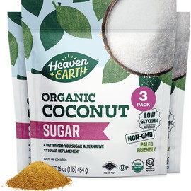 Heaven & Earth Organic Coconut Sugar, 16oz (3 Pack) | Low Glycemic | Unrefined Sugar Alternative | Natural Sweetener | Coconut Palm Sugar