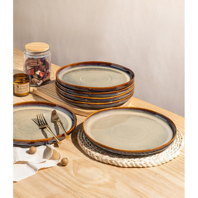 theterra Dinner Plates Set of 6, 10.25 Inch Ceramic Dinner