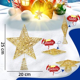 Christmas Tree Topper Star Gold, Glitter Metal Christmas Tree Topper Star Christmas Tree Decoration Topper with Sequins, Pentagram Christmas Tree Topper Tree Decoration Star for Home Party Decoration
