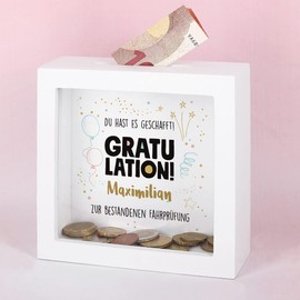 Herz & Heim® Money Gift for Graduation or Graduation 2025 in the Shape of a Printed Money Box as Picture Frame Congratulations