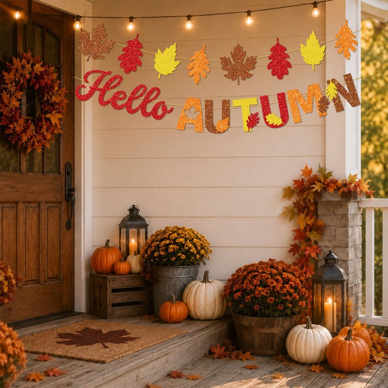 Autumn Decorations, 2Pcs Hello Autumn Banner, Harvest Festival Decorations