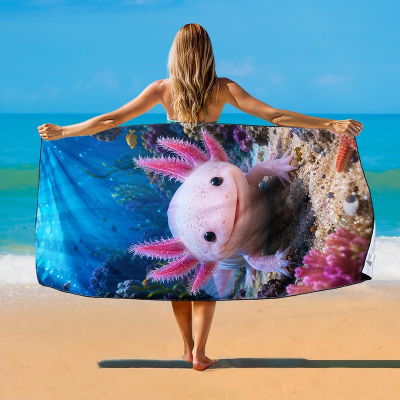 Violetpos Original Axolotl Beach Towel - Underwater Diving Animals Series