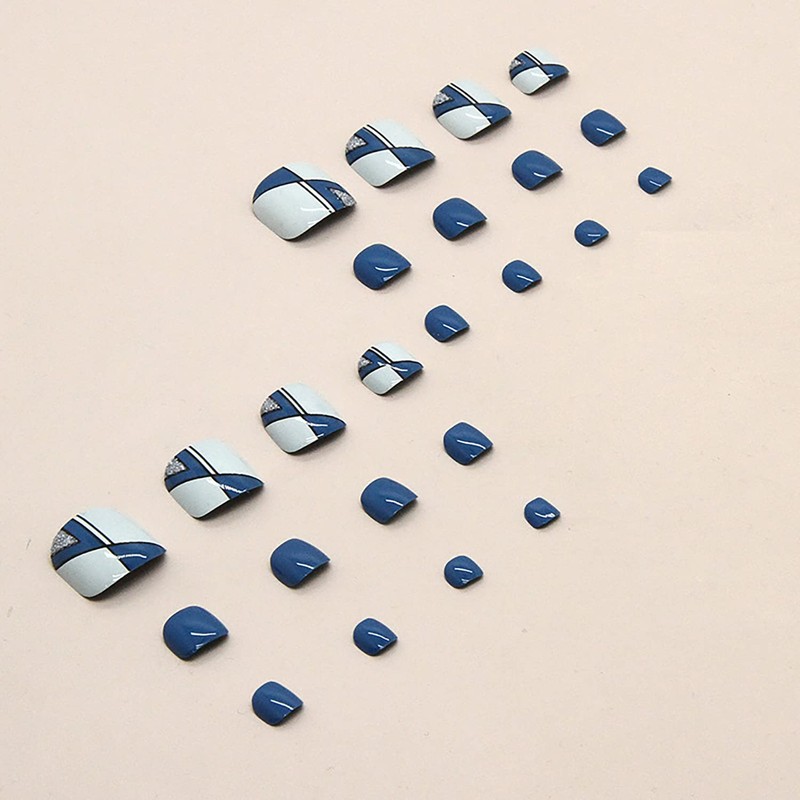Press on Toenails with Line Designs, Square Full Cover Glossy