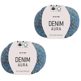 Art of Yarn DENIM AURA Multicolor Sport Yarn Fine(2) 55% Cotton,45% Poliacrylic,Total 100g(3.52 Oz)320m(348 Yds) Soft & Smooth for Crocheting, Knitting, Amigurumi Baby Blankets, garments 2 Skein 99620