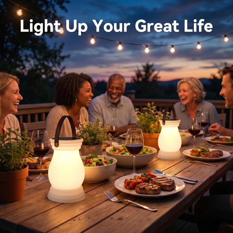 ILOVINIT Outdoor Solar Table Lamp, USB Rechargeable Portable Lantern Waterproof,