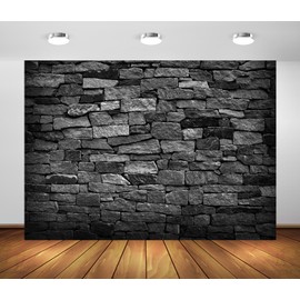 Loccor 7x5ft Fabric Black Brick Wall Backdrop for Photography Vintage Stone Brick Wall Photography Background Birthday Party Baby Shower Banner Photo Studio Props