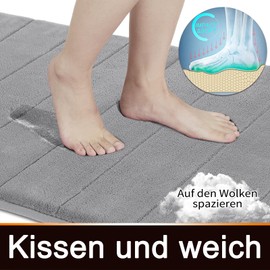 Yimobra Non Slip Bath Mat, 90 x 60 cm, Super Water Absorption, Thick, Machine Washable, Easy Dry, Bathroom Rug - Grey