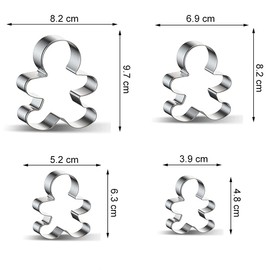 Gingerbread Man Cookie Cutter Set - 4 Pieces Assorted Sizes Large Bulk Gingerbread Men Cookie Cutters Fondant Biscuit Mold for DIY Chirstmas Day Holiday Party Decorations - Stainless Steel Azflyife