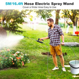 SYLSTAR Akku Drucksprüher, Elektrischer Pflanzensprüher mit 23,6-Zoll-Teleskopstab, 5m Schlauch, 3 Düsen, Wiederaufladbarem und Tragbarer Sprühstab für Garten, Hof, Rasen und Unkraut