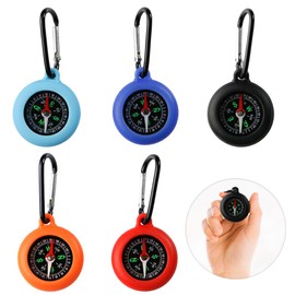 Glamifyr Pack of 5 Compass Children, Compass Outdoor Children's Compass Bushcraft Compass with Carabiner Hook, Life Compass Keyring Activities Portable Camping Outdoor Gifts for Children