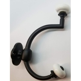 FURNITURE KNOWLEDGE Double Front Mount Coat Hook Porcelain Knobs Old Classic Vintage Rack hat Jacket Retro (Flat Black)