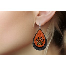 Leopard Orange and Black Paw Print Earrings - Game Day Earrings