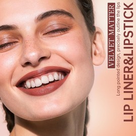 Noerrors Cremiger Lippenkonturenstift, 2 in 1 Lippenstift Lippenkonturenstift Kombination für volle, pralle Lippen, samtig matte weiches Nude-Pink mit hoher Pigmentierung Wasserfest Make-up