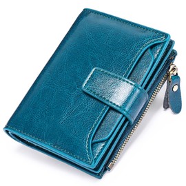 SENDEFN Women's Small Purse Women's Genuine Leather with 14 Card Slots RFID Blocking with Coin Pocket Small Purse, Ba_peacock Blue, Einheitsgröße, RFID Blocking Wallet
