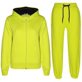 A2Z 4 Kids Plain Tracksuit Contrast - T.S Contrast Trim Neon Green Black 7-8.