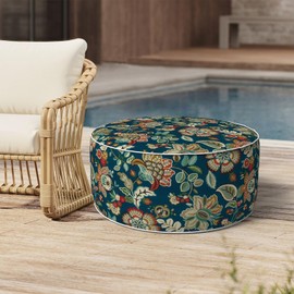 Melody Elephant Outdoor Inflatable Stool Ottoman, All Weather Portable Footrest Stool, Furniture Stool Ottomans for Home Garden Beach, D31”xH14”, Peacock Blue
