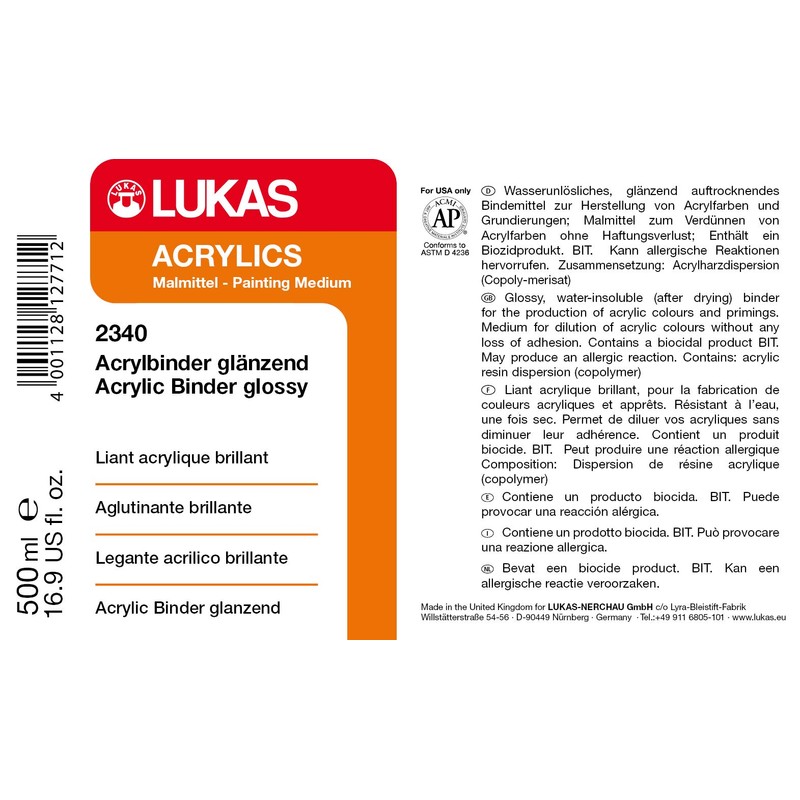 LUKAS Painting medium for acrylic painting - acrylic binder glossy