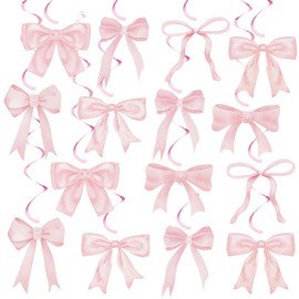 Fanfanwin 36 Pcs Valentine‘s Day Pink Bow Party Hanging Swirls Decorations Coquette Pink Theme Birthday Party Decorations Small Mini Bows for Crafts Garland Bridal Bachelorette Supplies