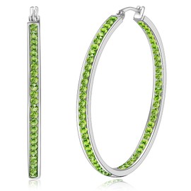 Light Lime Green Hoop Earrings, Peridot Earring ARSKRO 2 Inch 50mm Large Hypoallergenic Stainless Steel Crystal Fashion Jewelry Gifts for Women Ladies Sensitive Ears