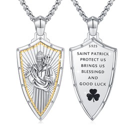 YueYuan St Patrick Necklace 925 Sterling Silver Saint Patrick Pendant Patron Saint Necklace Religious Jewelry Gifts for Amulet Talisman