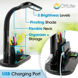 Ottlite LED Pivoting Bankers Lamp with USB Charging Port
