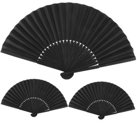 Folding Hand Fan Handheld Tai Chi fan Black Chinese Fan Silk Fabric Hand Fans Bamboo Hand Held Foldable Hand for Women Wedding Party Favor Prop Wall Decoration Festival Gift,3pcs black