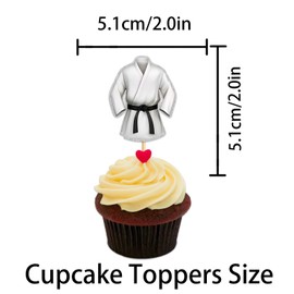 Taekwondo Suit Cupcake Topper for Fitness Sports Theme Party Favors Decorations Happy Birthday Wedding Anniversary Party Decor Supplies set 18pcs Glitter