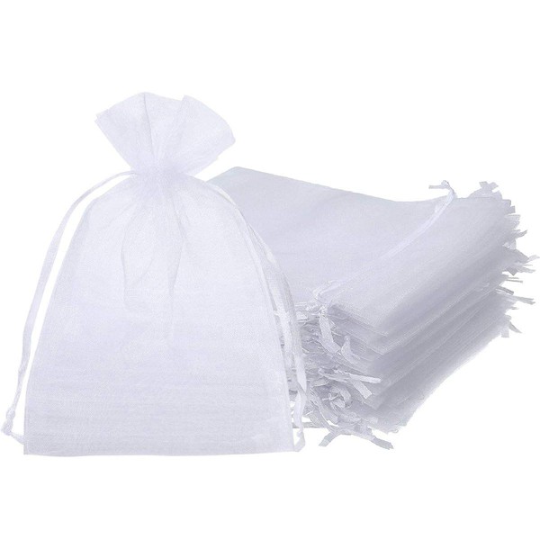 Onwon 100 Pieces Organza Drawstring Gift Bags 6.7 x 9 Inch Party Wedding Travel Favor Jewelry Pouches Candy Bags Shower, White