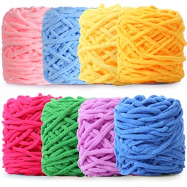 Buryeah 8 Pack Chunky Chenille Yarn for Crocheting Soft Thick Fluffy Yarn for Hand Knitting Bulky Velvet Blanket Plush for Weaving DIY Crafts Each 3.5 oz 55 Yards (Novel Colors)