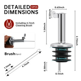 Stainless Steel Bottle Pourers, Small Hole Bottle Olive Oil Spout with Rubber Dust Caps, Wine Pourers Liquor Pour Spouts for Pours Liquid, Wine, Vinegar, Most Liquor Bottles (12PC)