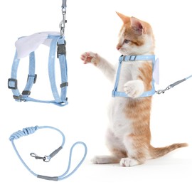 TIESOME Cat Harness and Leash Set, Adjustable Gradient Kitten Harness Escape Proof Harness with Leash for Kitty Outdoor Walking (Sky Blue)