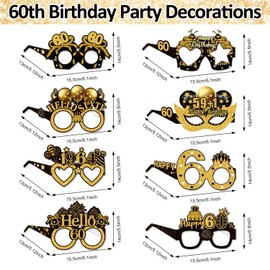 Huipalon 8PCS 60th Birthday Party Decorations, 60th Birthday Props, Party Props, Happy Birthday Glasses, 60th Birthday Paper Photo Props Decorations, Black Gold Birthday Glasses for Women Men