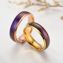 EUMENIDES Color Changing Ring,Men's Women's Mood Color Changing Ring， Titanium Steel Color Ring,Novel Ring, Lovers Fashion Ring, (Gold + Colour + Rose Gold, 10(C-66MM))