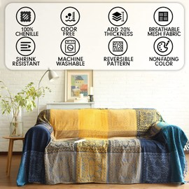 MayNest Bohemian Tribal Throws Blankets Reversible Colorful Red Blue Boho Hippie Chenille Jacquard Fabric Throw Covers Large Couch Furniture Sofa Chair Loveseat Recliner Oversized (Blue, L:102x87)