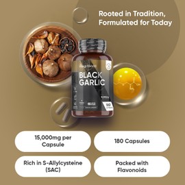 WeightWorld Black Garlic Capsules 15000mg | 6 Months Supply | 180 Capsules | Highly Concentrated Black Garlic Extract (100:1) | 1 per Day | Vegan, Non-GMO & Magnesium Stearate-Free | Made in The UK