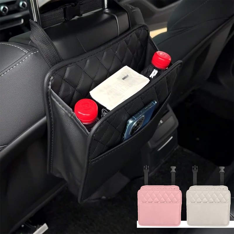 JNNJ Leather Car Bin, Hanging Car Bin with Foldable and