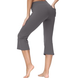 Cakulo Plus Size Capris for Women Yoga Flare Leggings Workout Athletic Active Summer Capri Pants Pockets Dark Gray 3XL