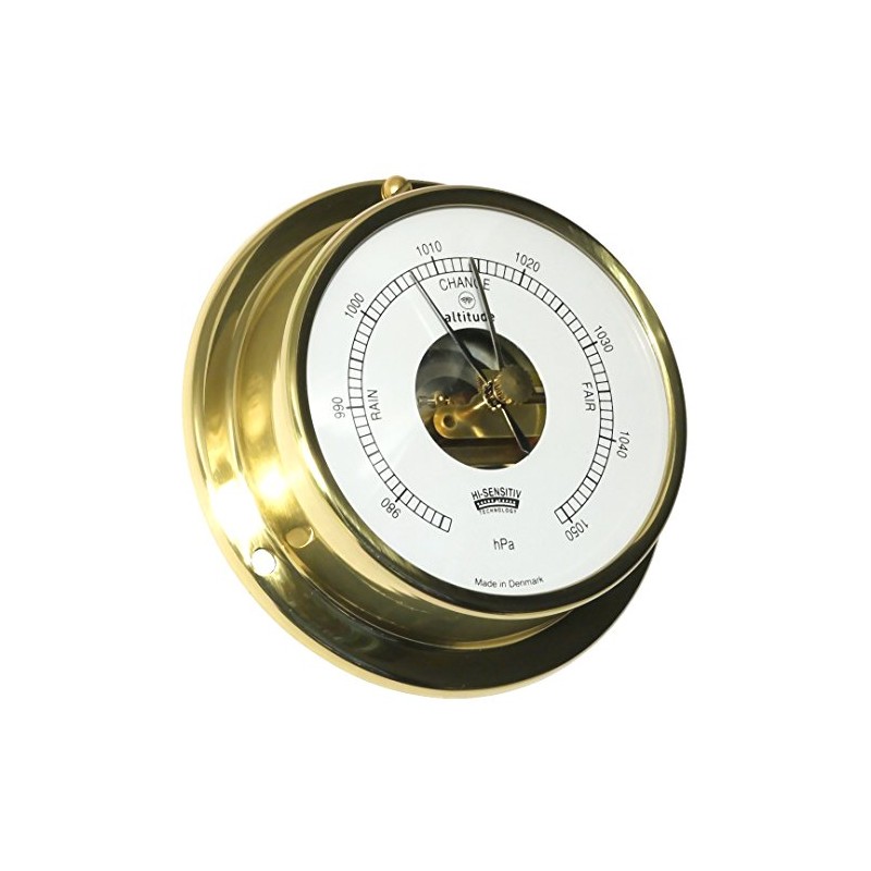 Altitude Barometer Polished Brass, PMMA Acrylic Glass, Accuracy +/-7hPa, Diameter